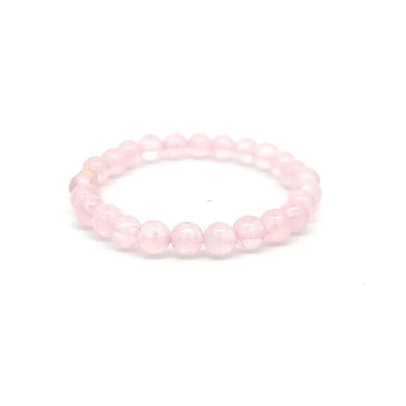 Natural Rose Quartz Gemstones 6mm Stretchable Bracelet 18k Gold Bead Charm - Picture 3 of 4